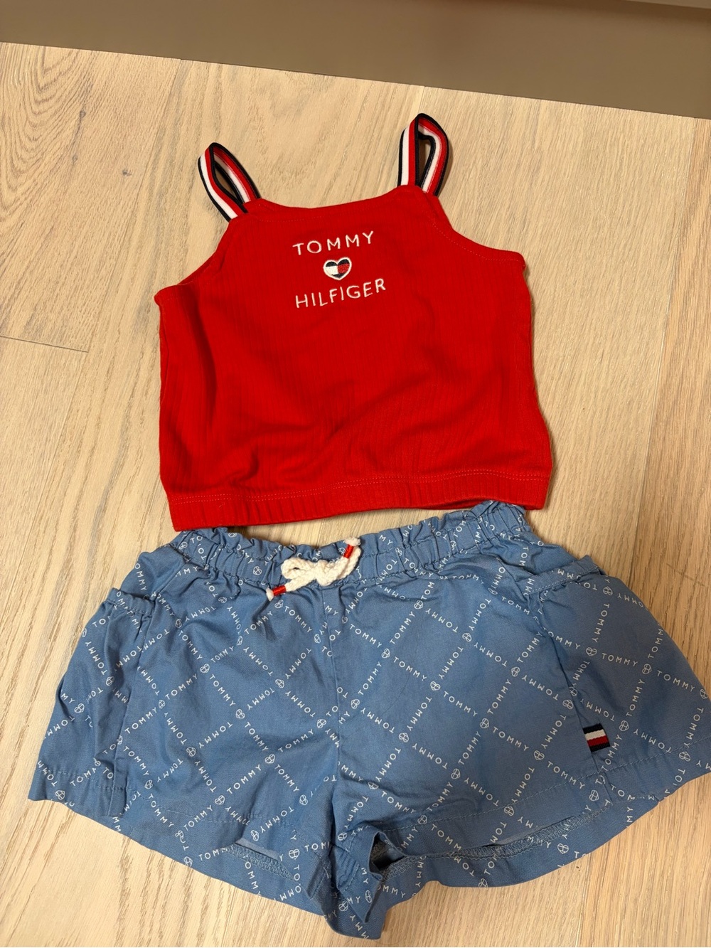 Tommy Hilfiger Girls' Red Tank Top & Blue Logo Shorts Set
